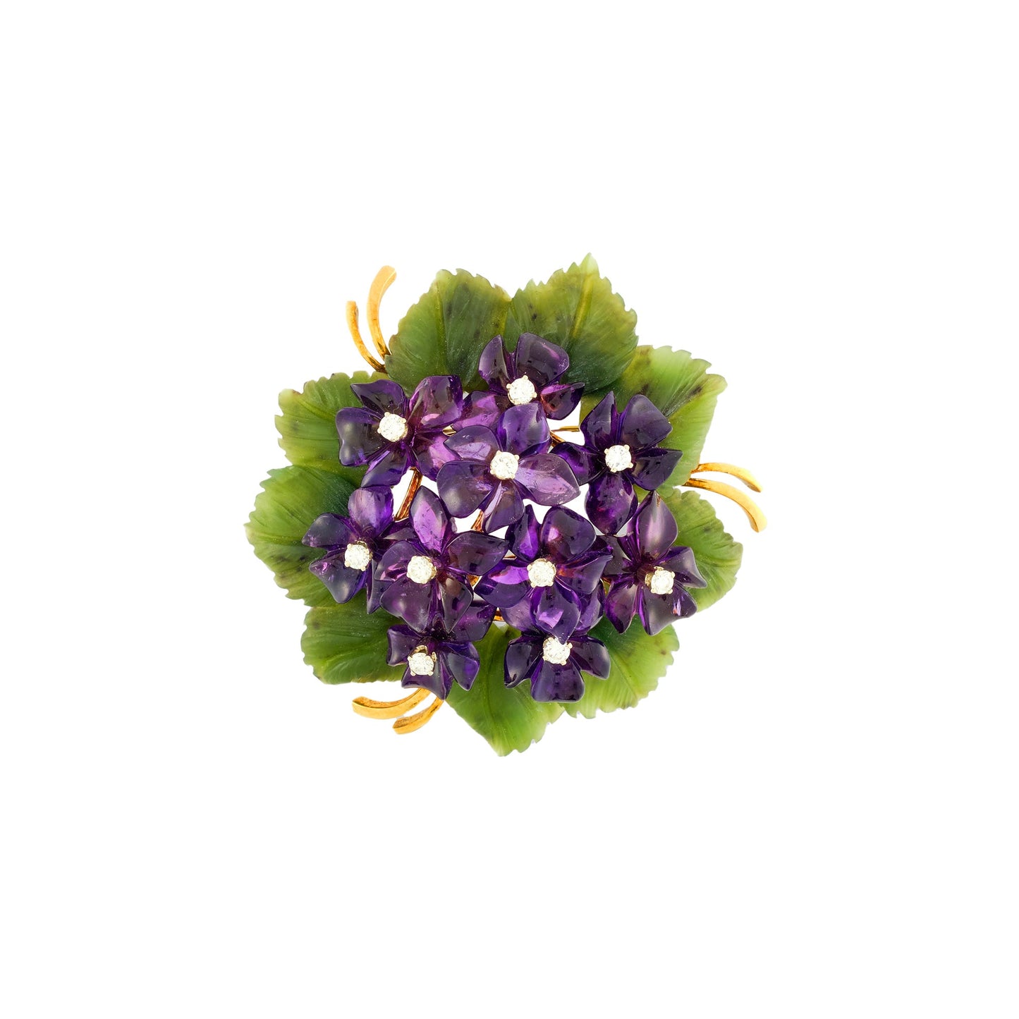 Vintage Nephrite & Amethyst Brooch