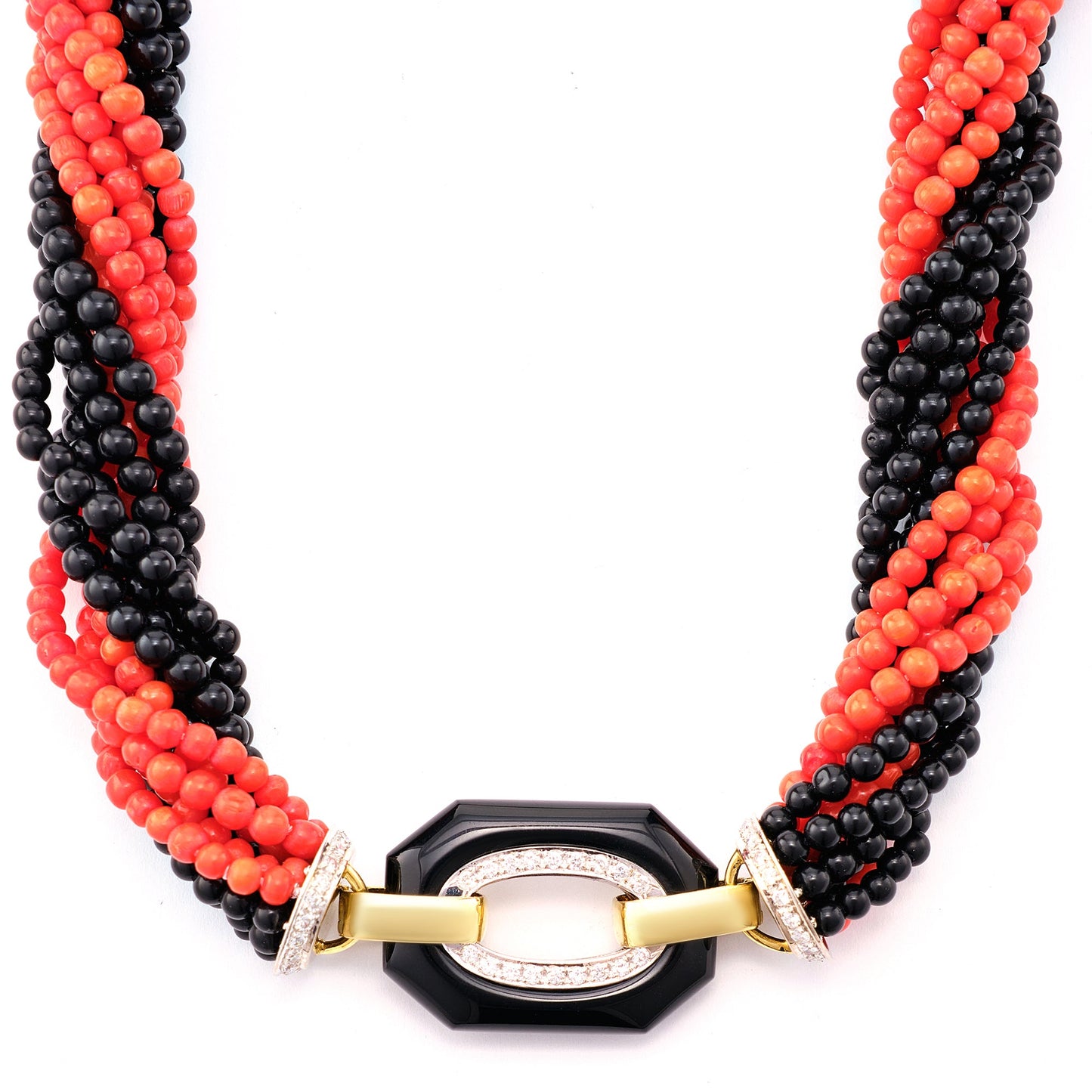 Weber & Blauer Onyx, Coral and Diamond Sautoir