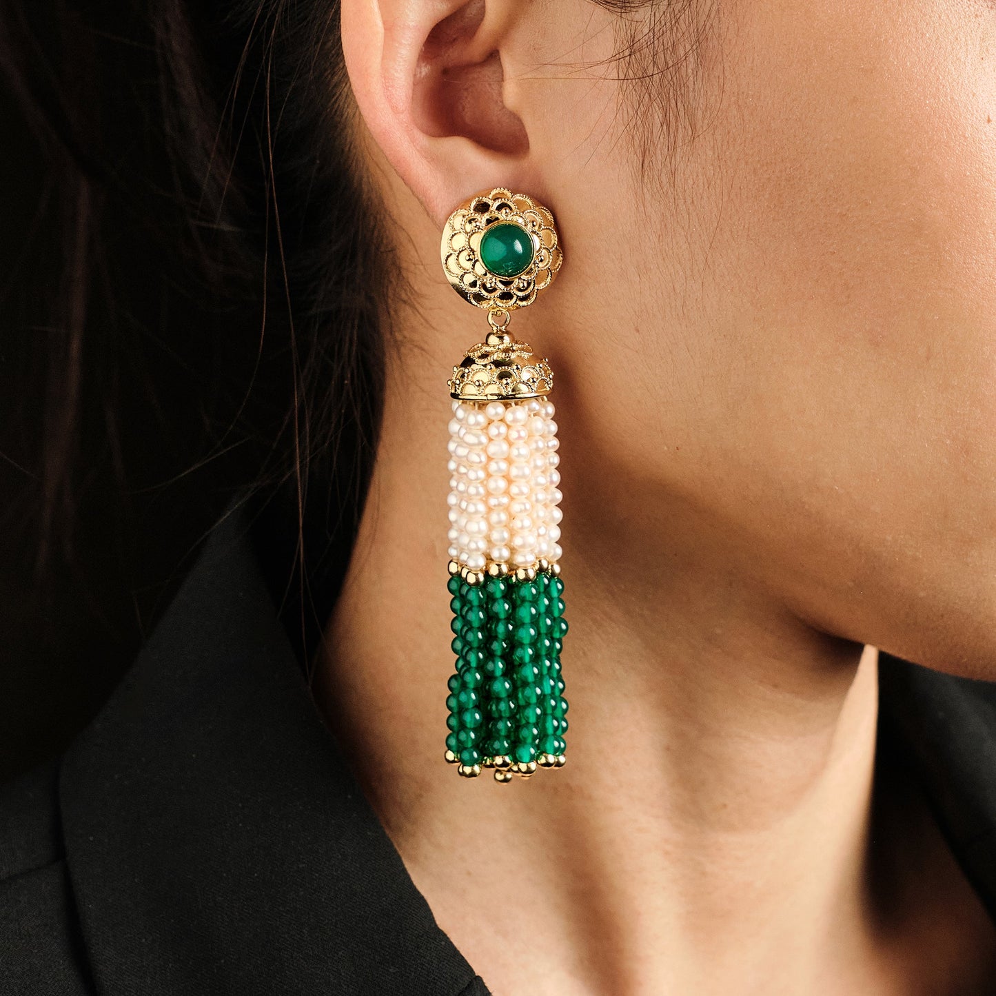 Vintage Chrysoprase and Pearl Earrings