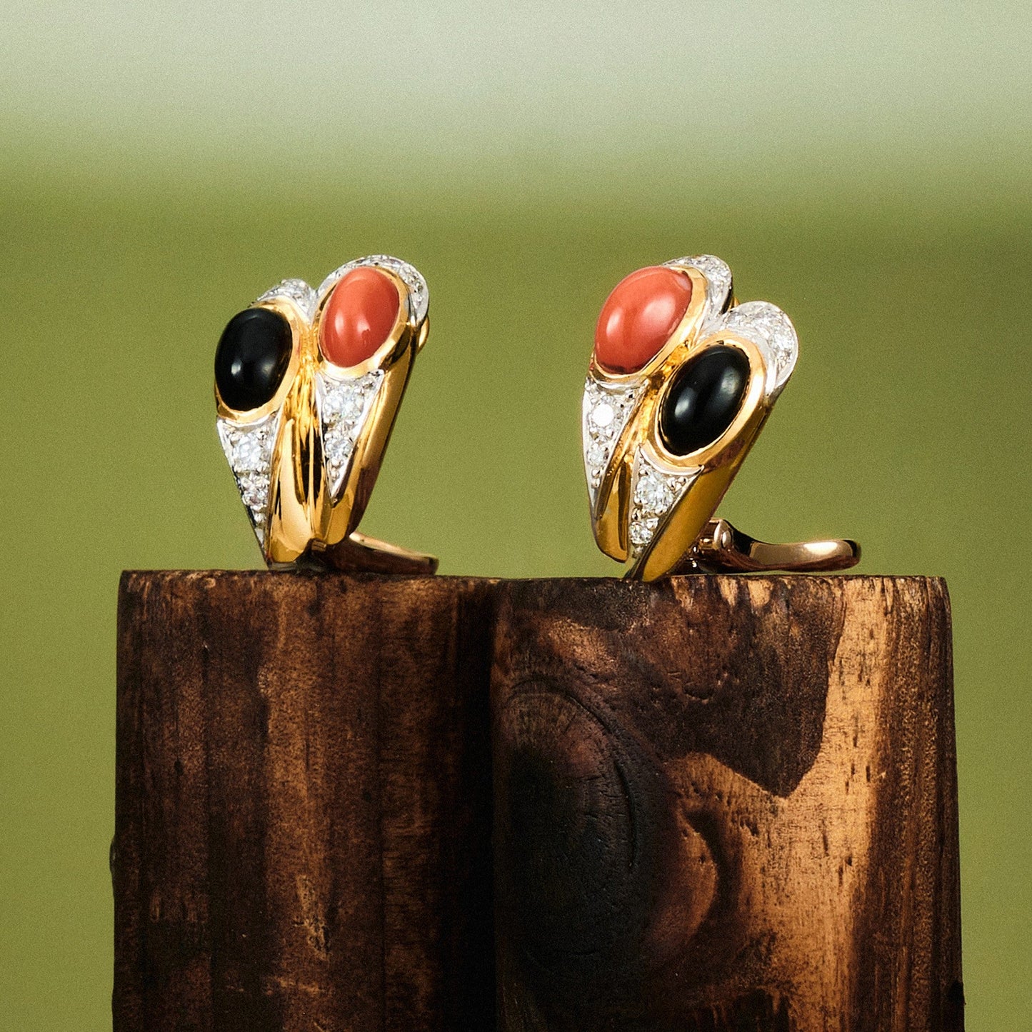 Kutchinsky Onyx and Coral Earrings