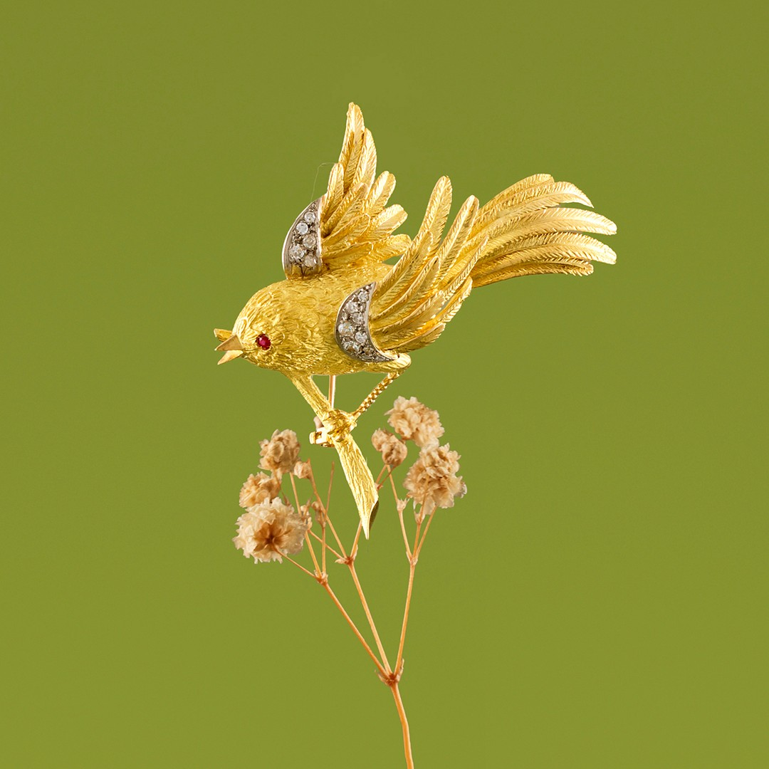 Vintage Bird on Branch Brooch