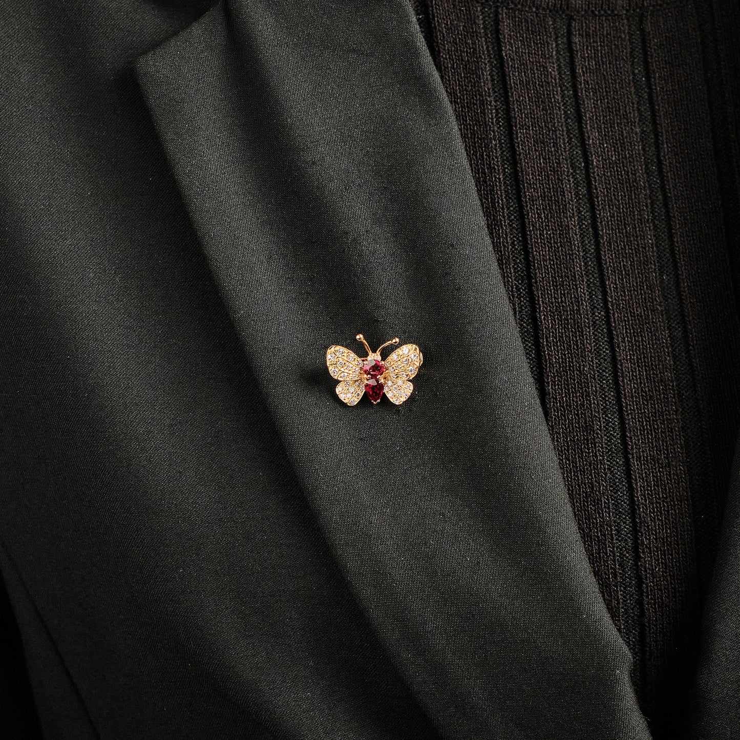 Vintage Ruby Butterfly Brooch