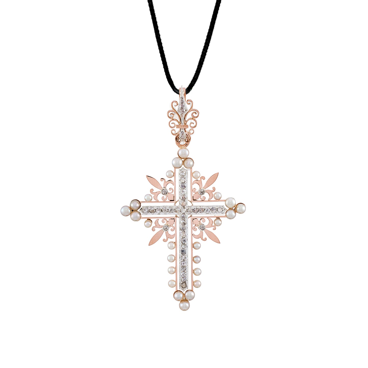 Antique Pearl and Diamonds Cross