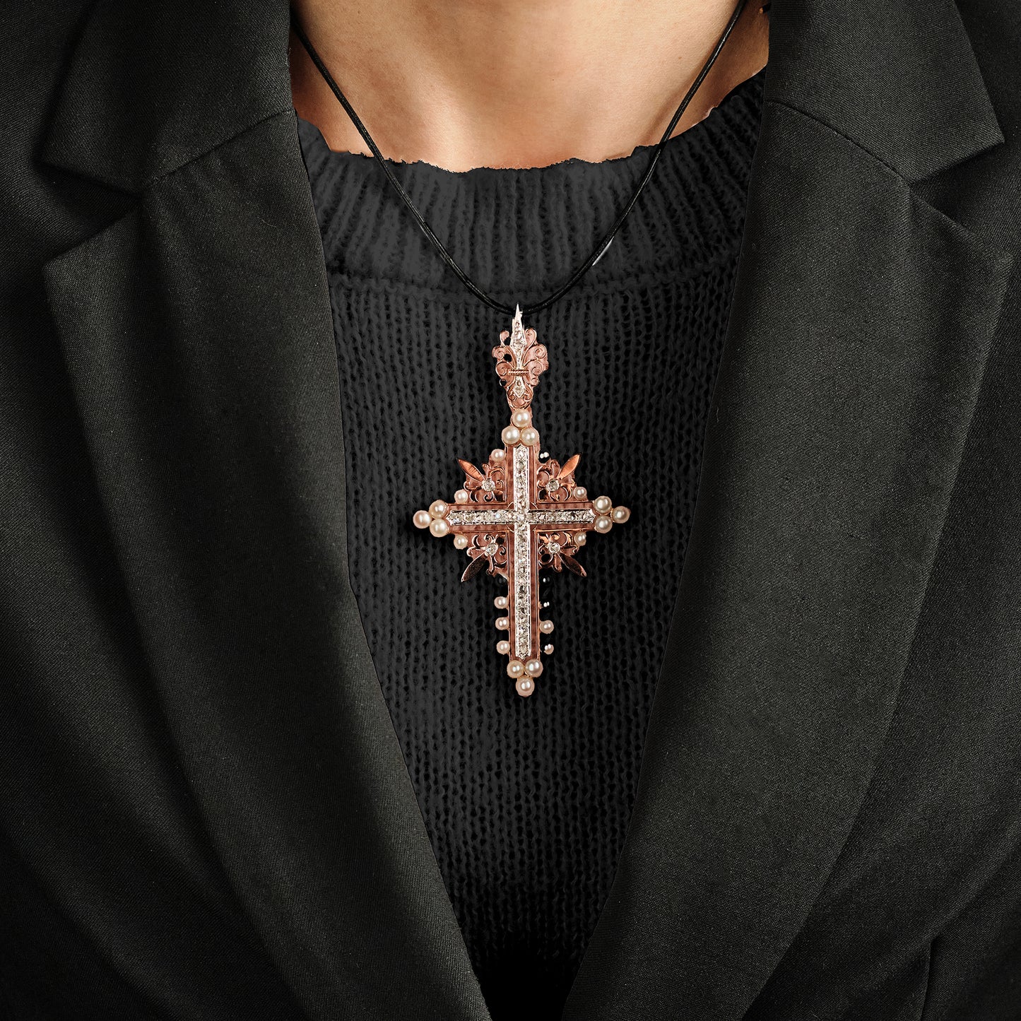Antique Pearl and Diamonds Cross