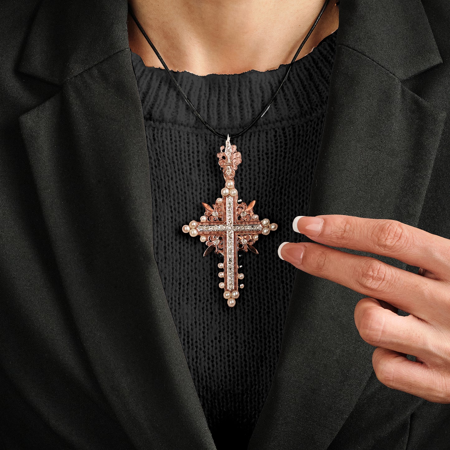 Antique Pearl and Diamonds Cross