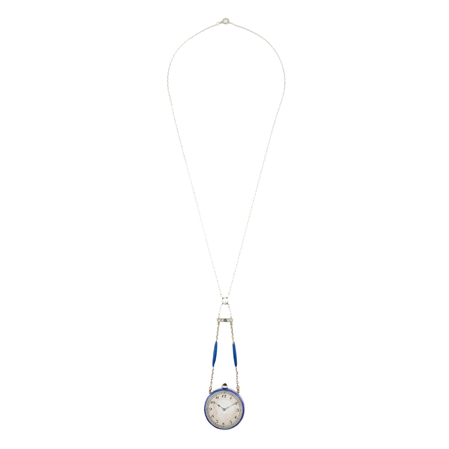 Antique Enamel Watch Pendant Necklace