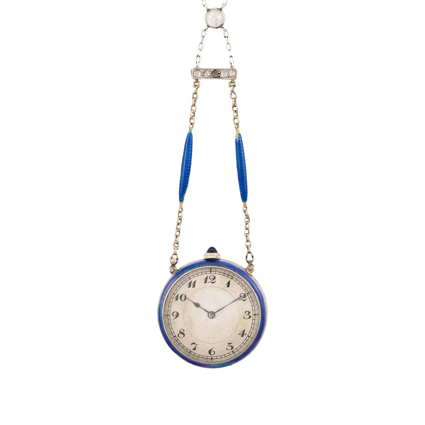 Antique Enamel Watch Pendant Necklace