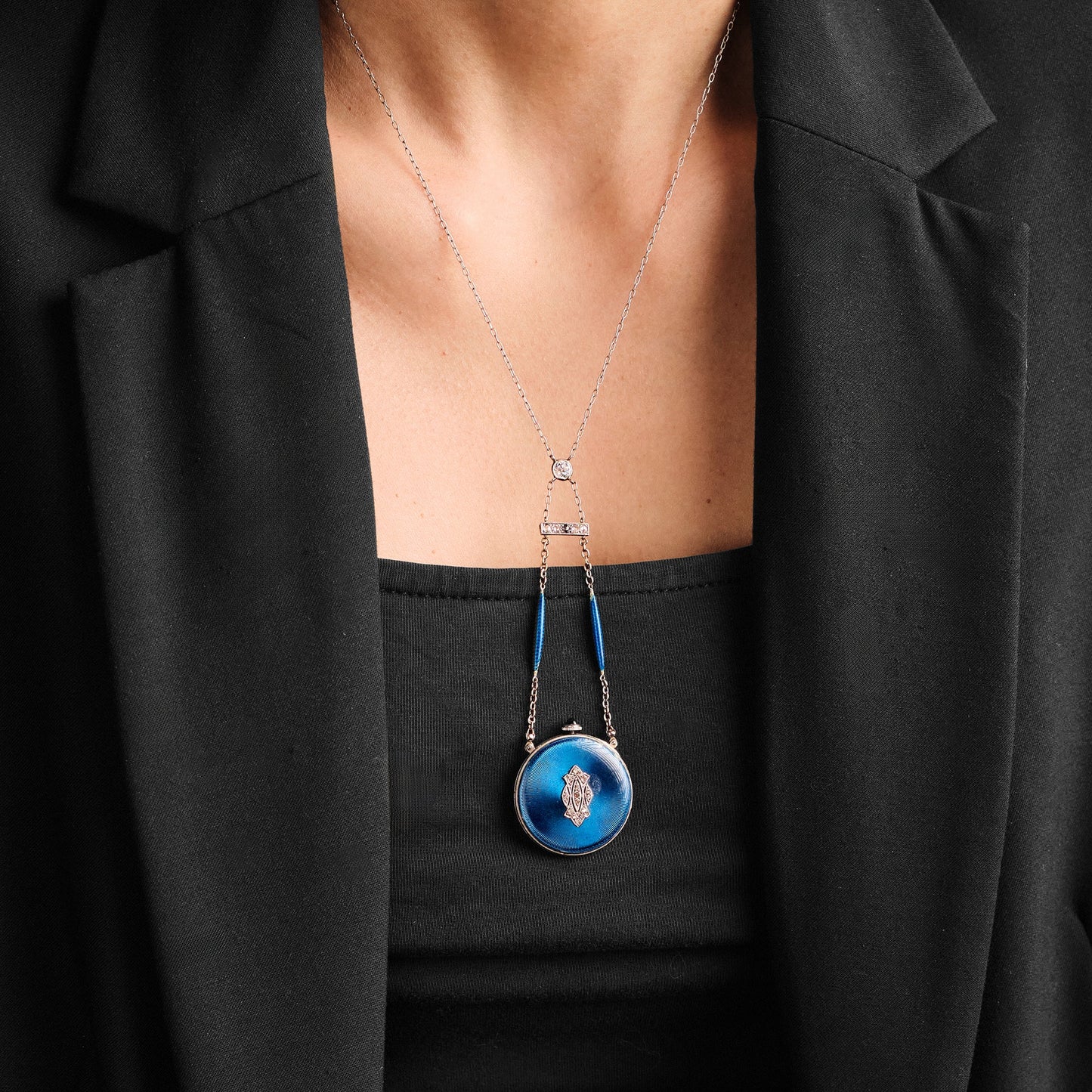 Antique Enamel Watch Pendant Necklace