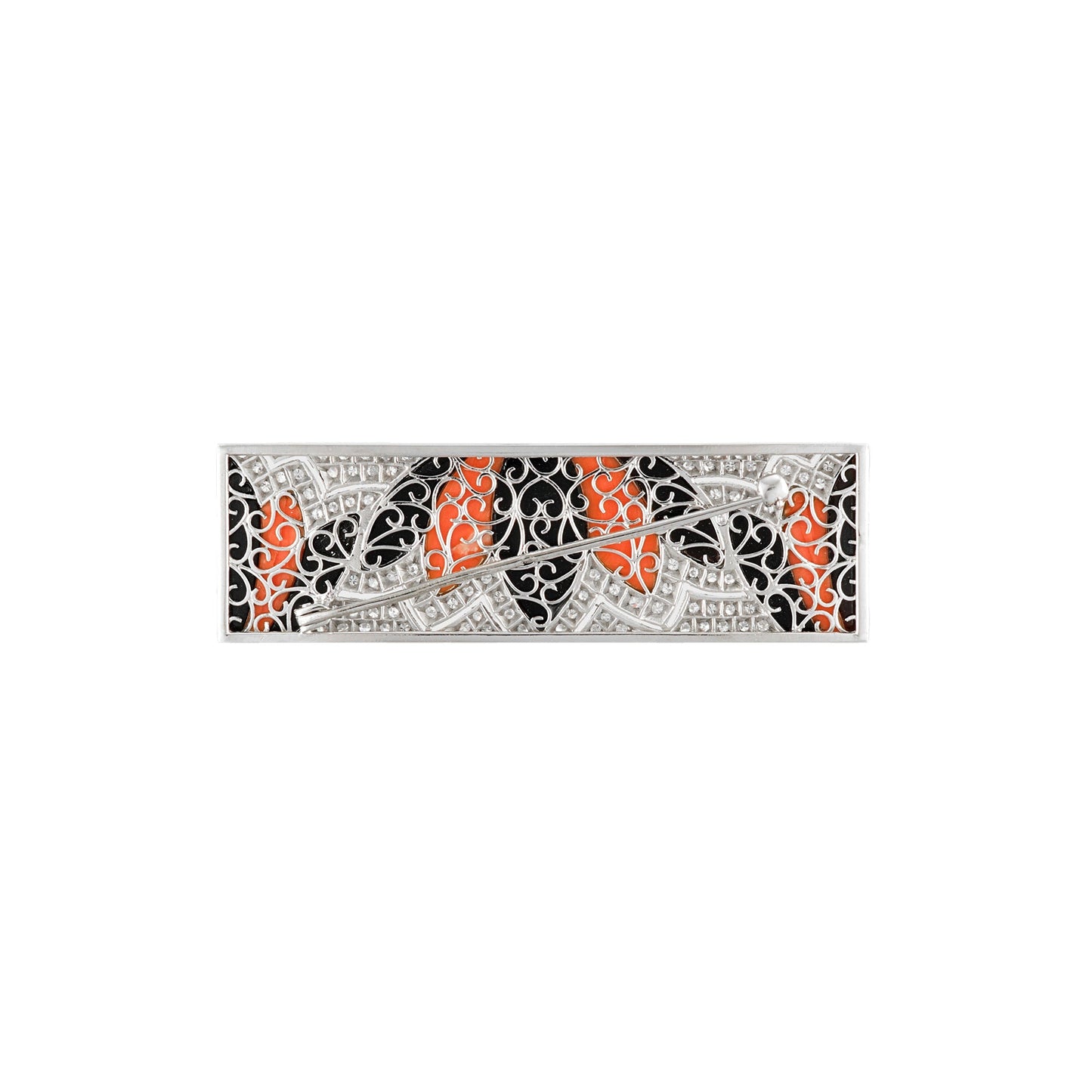 Antique Onyx and Coral Brooch