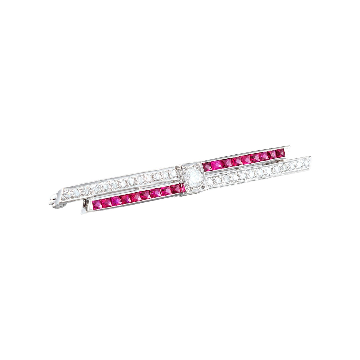 Vintage Ruby and Diamond Bar Brooch