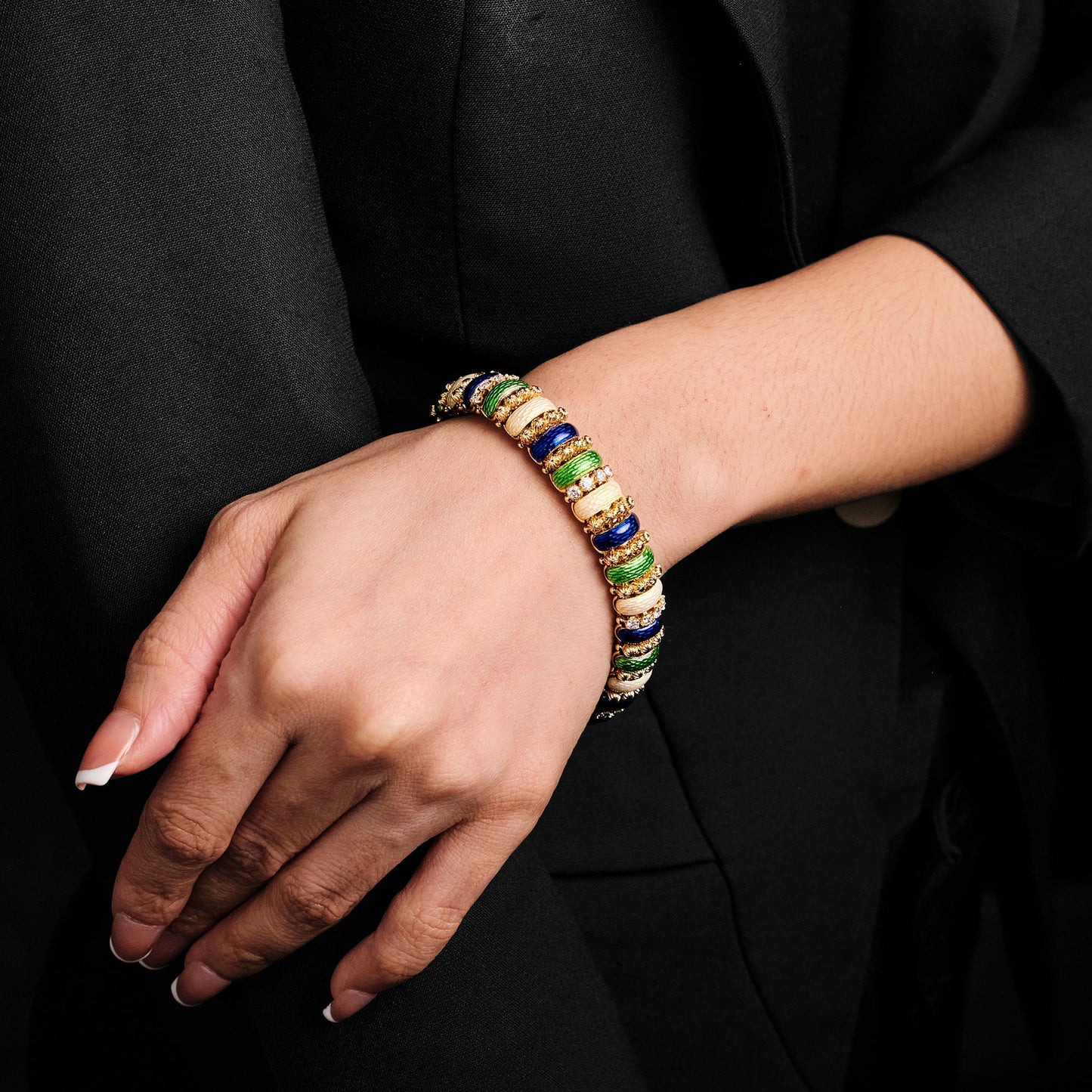 Vintage Enamel and Diamond Bracelet