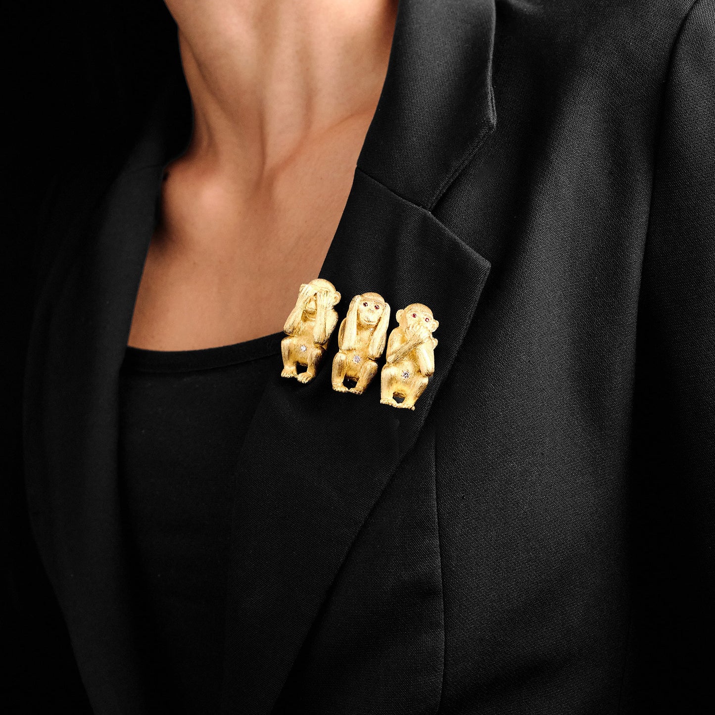 Vintage Three-Monkey Brooch
