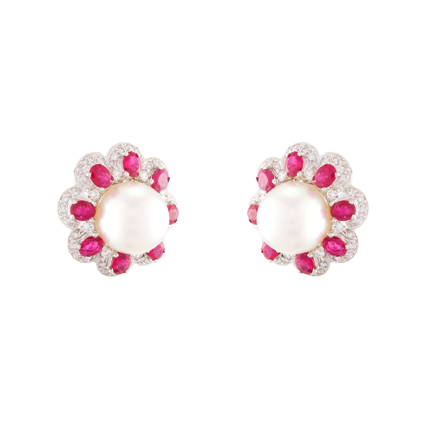 Vintage Ruby and Pearl set of Ring and Earrings