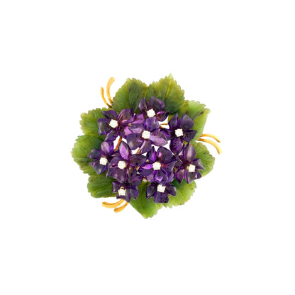 Vintage Nephrite & Amethyst Brooch