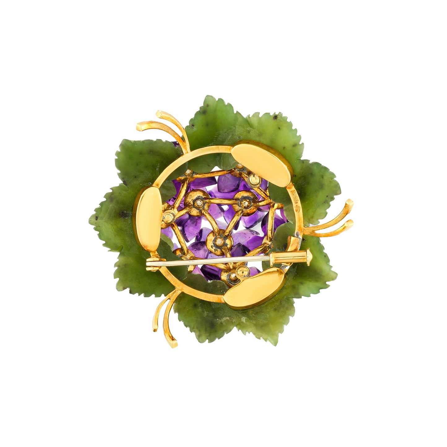 Vintage Nephrite & Amethyst Brooch