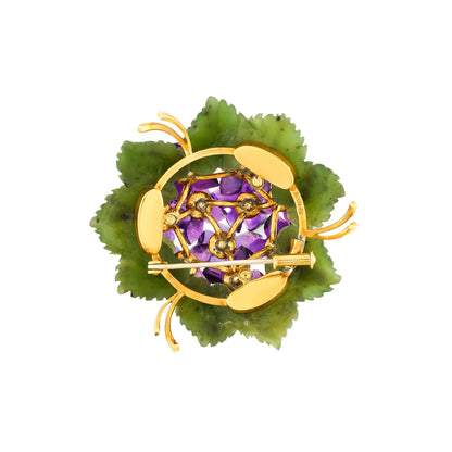 Vintage Nephrite & Amethyst Brooch