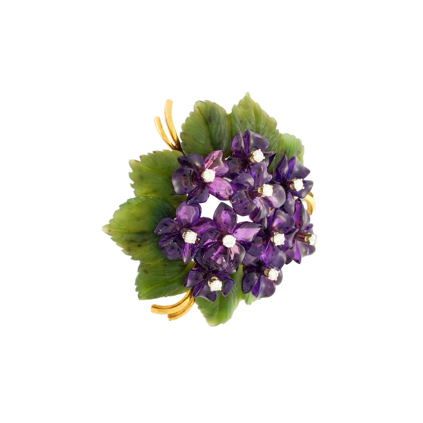 Vintage Nephrite & Amethyst Brooch