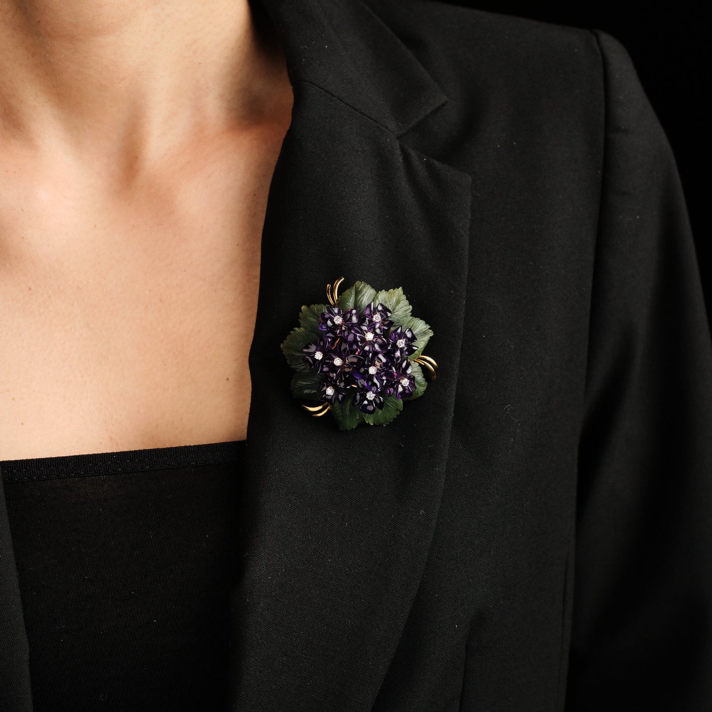 Vintage Nephrite & Amethyst Brooch
