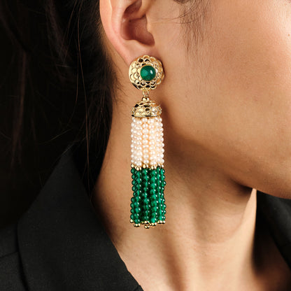 Vintage Chrysoprase and Pearl Earrings