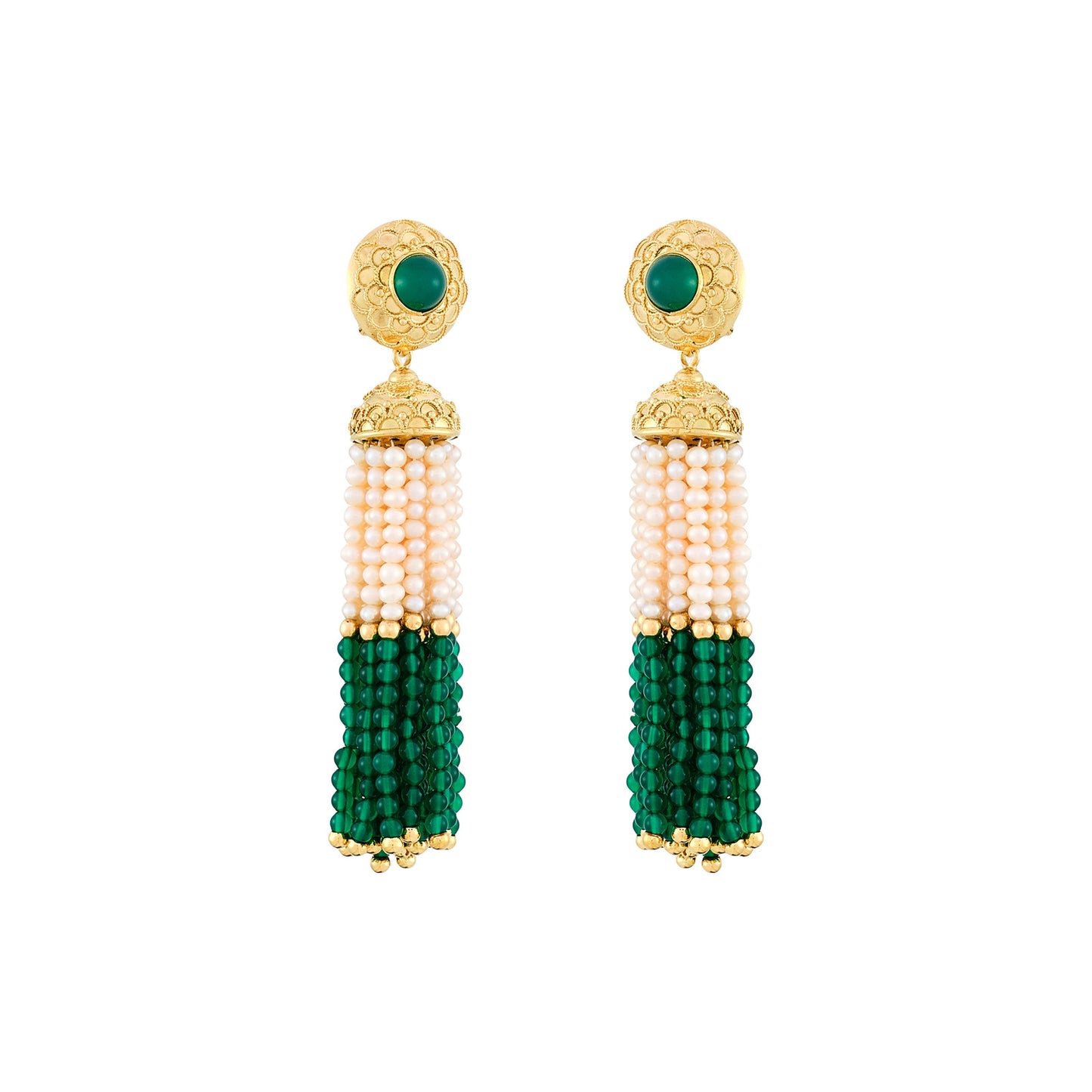 Vintage Chrysoprase and Pearl Earrings