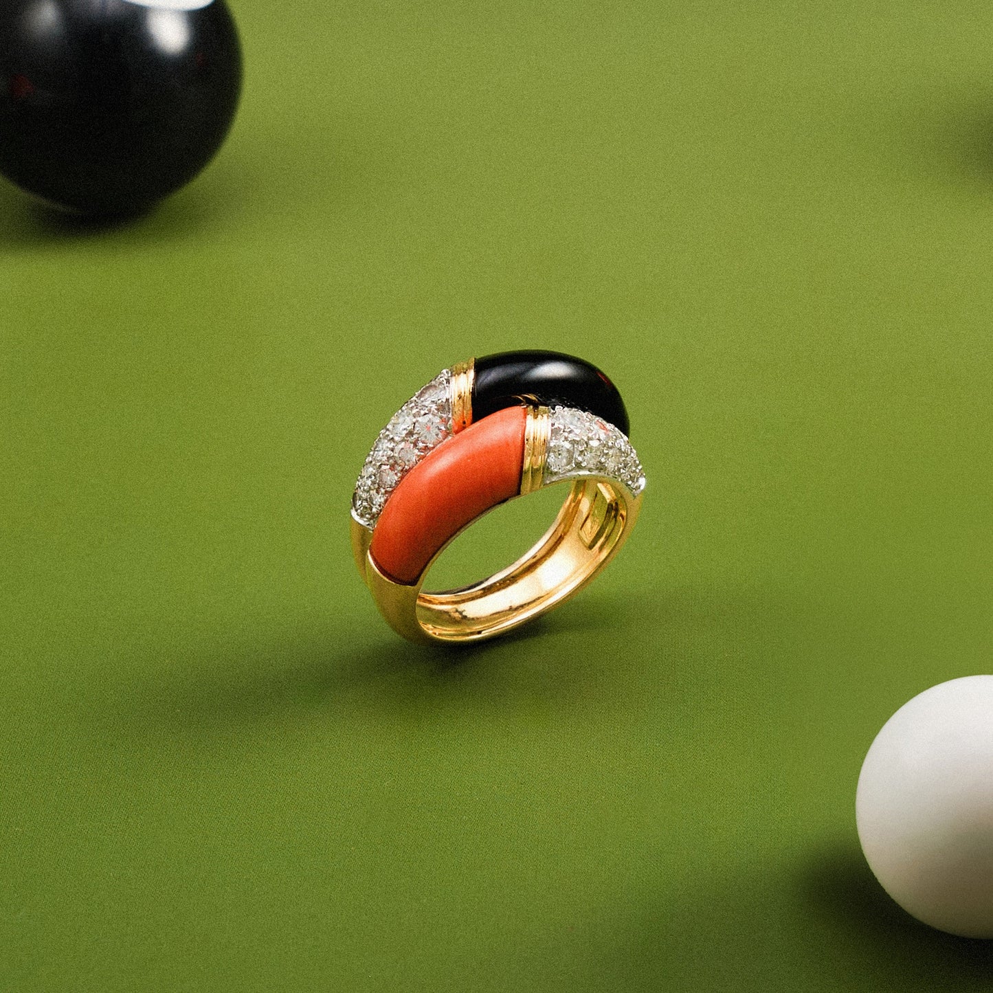 Kutchinsky Onyx and Coral Ring