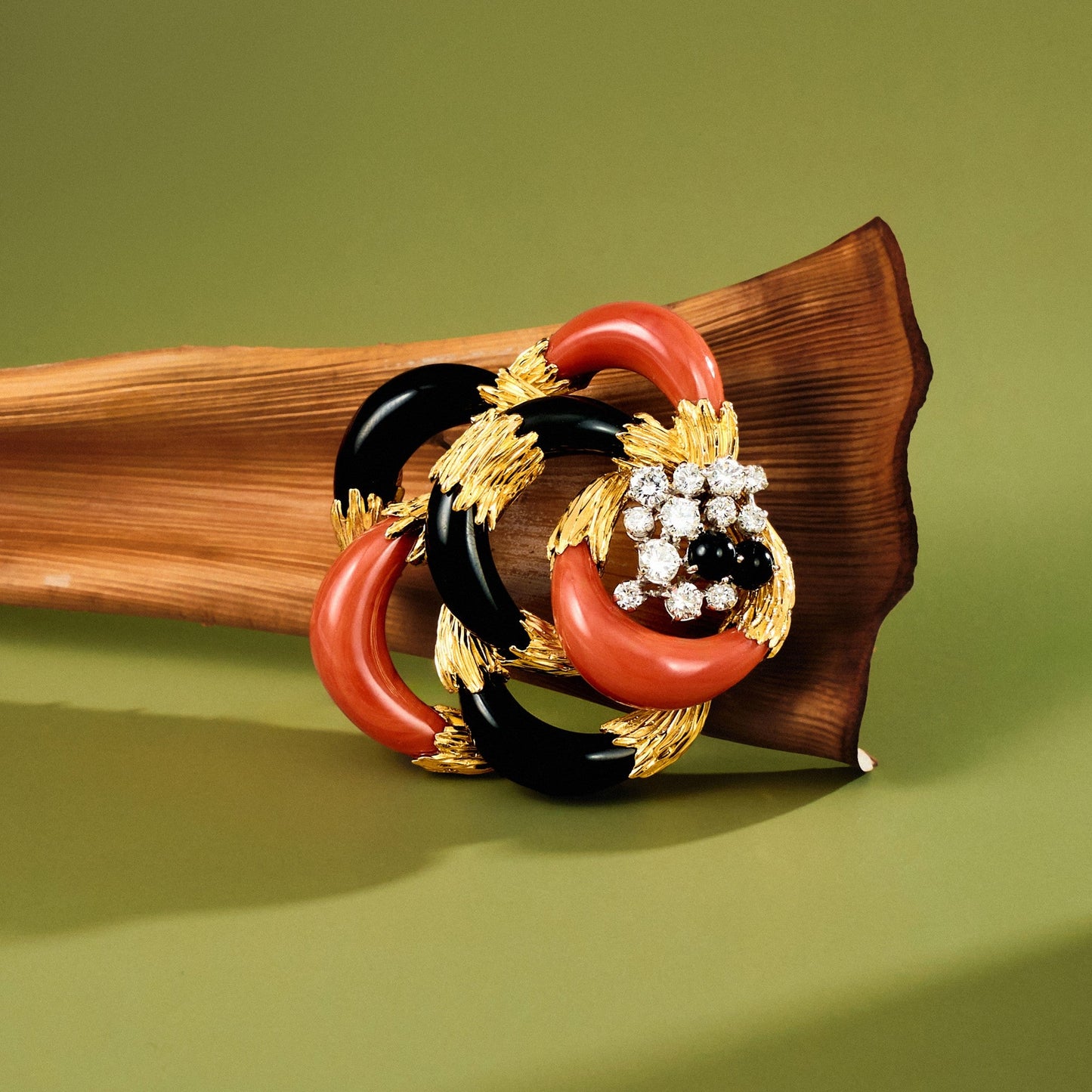 Kutchinsky Onyx and Coral Brooch