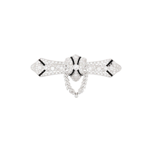 Art Deco Diamond and Chalcedony Brooch