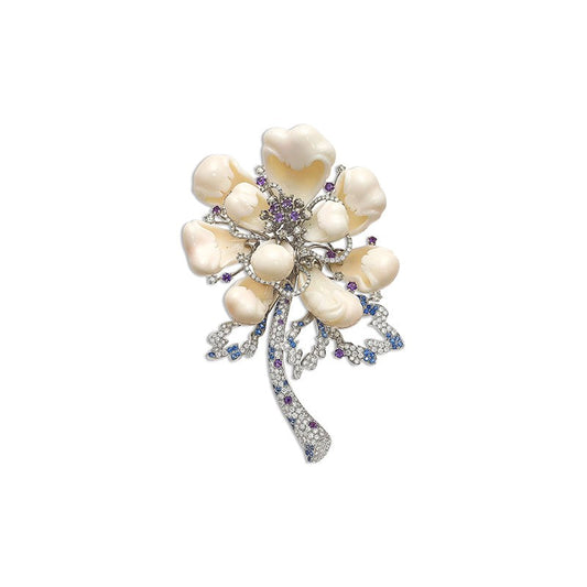 Vintage White Coral Flower Brooch