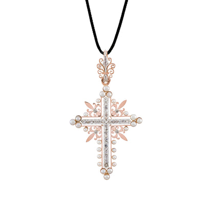Antique Pearl and Diamonds Cross