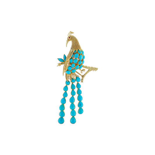 Vintage Turquoise Peacock Brooch