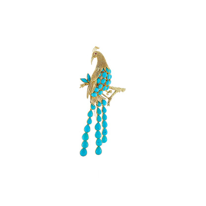 Vintage Turquoise Peacock Brooch