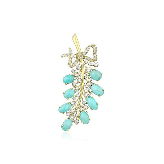 Vintage Turquoise and Diamond Branch Brooch