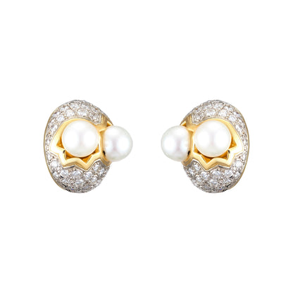 Vintage Pearl and Diamond Earclips