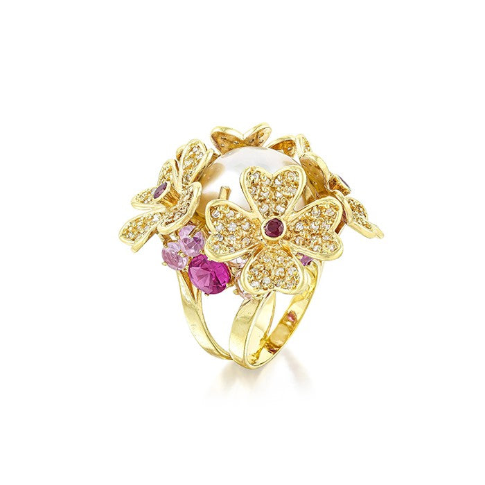Vintage Pearl and Diamond Flower Ring