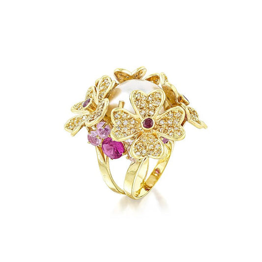 Vintage Pearl and Diamond Flower Ring