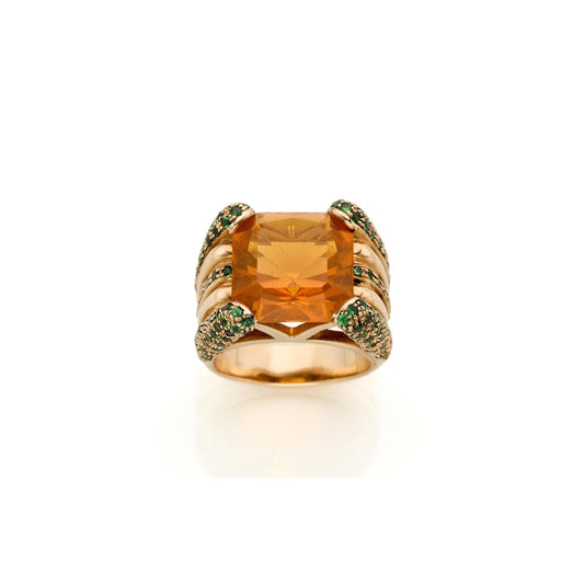 Vintage Fire Opal and Tsavorite Ring