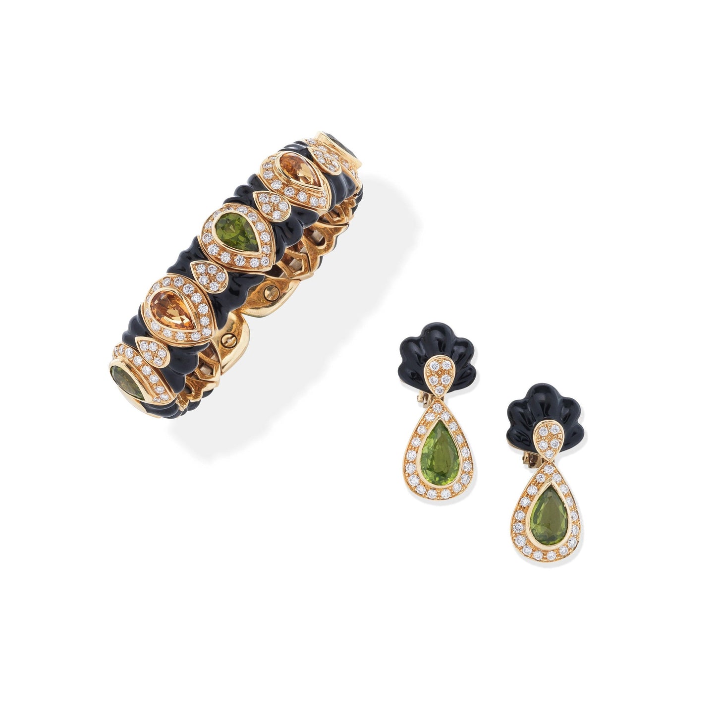 Vintage Gem-Set and Enamel Bangle and Earrings