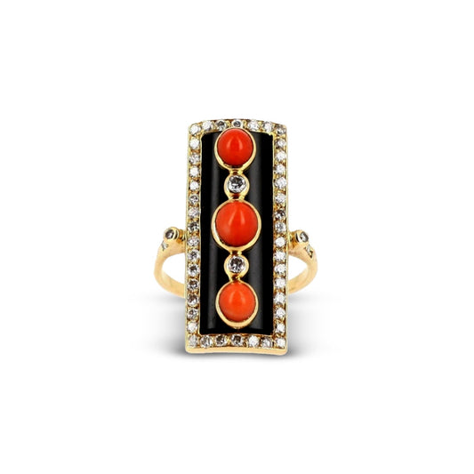 Vintage Coral and Onyx Ring