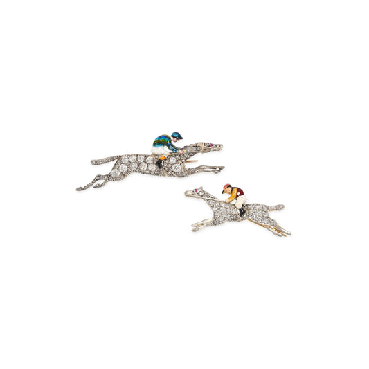 A pair of Antique Horse & Jockey Brooches