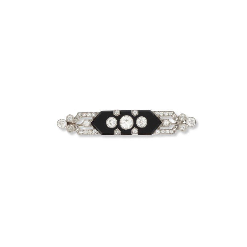 Antique Onyx and Diamonds Bar Brooch