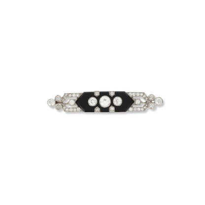 Antique Onyx and Diamonds Bar Brooch