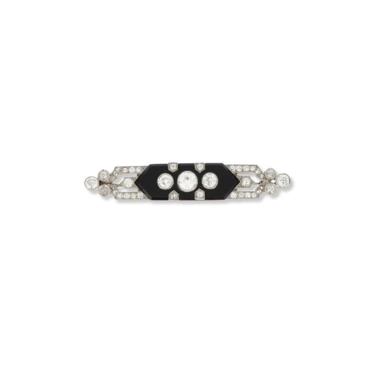 Antique Onyx and Diamonds Bar Brooch