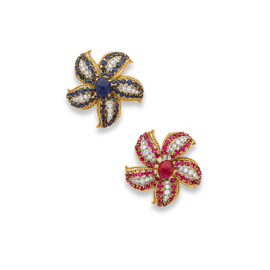 Vintage Pair of Flower Brooches