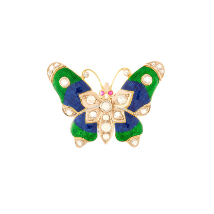 Vintage Enamel and Diamond Butterfly Brooch