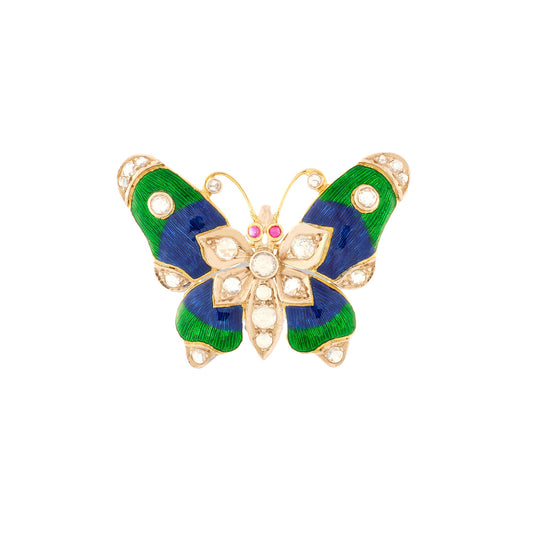 Vintage Enamel and Diamond Butterfly Brooch