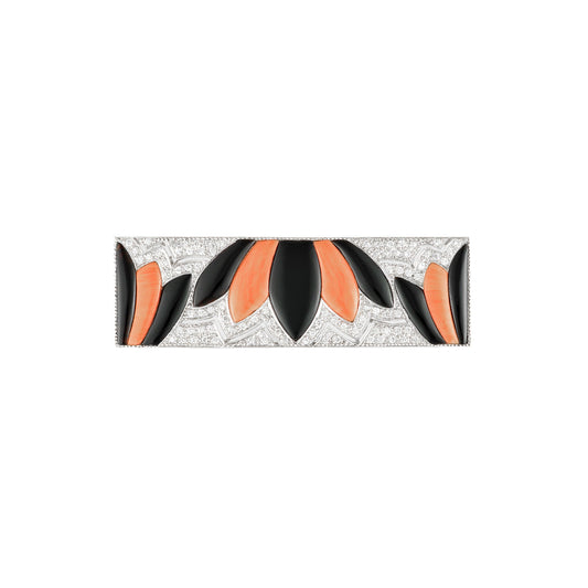 Antique Onyx and Coral Brooch
