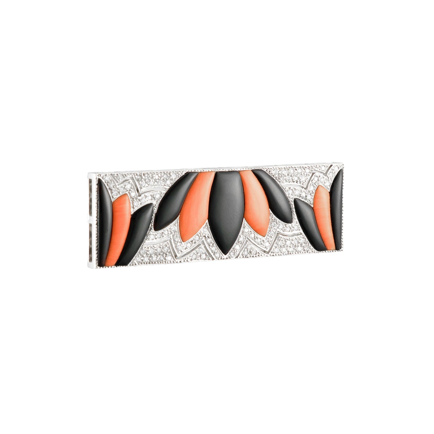 Antique Onyx and Coral Brooch
