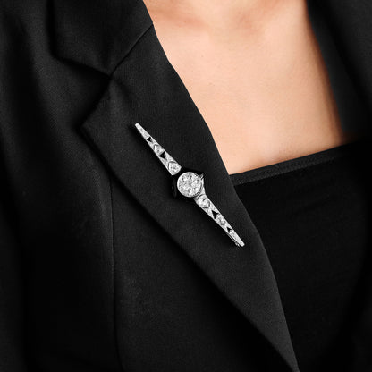 Vintage Onyx and Diamond Bar Brooch