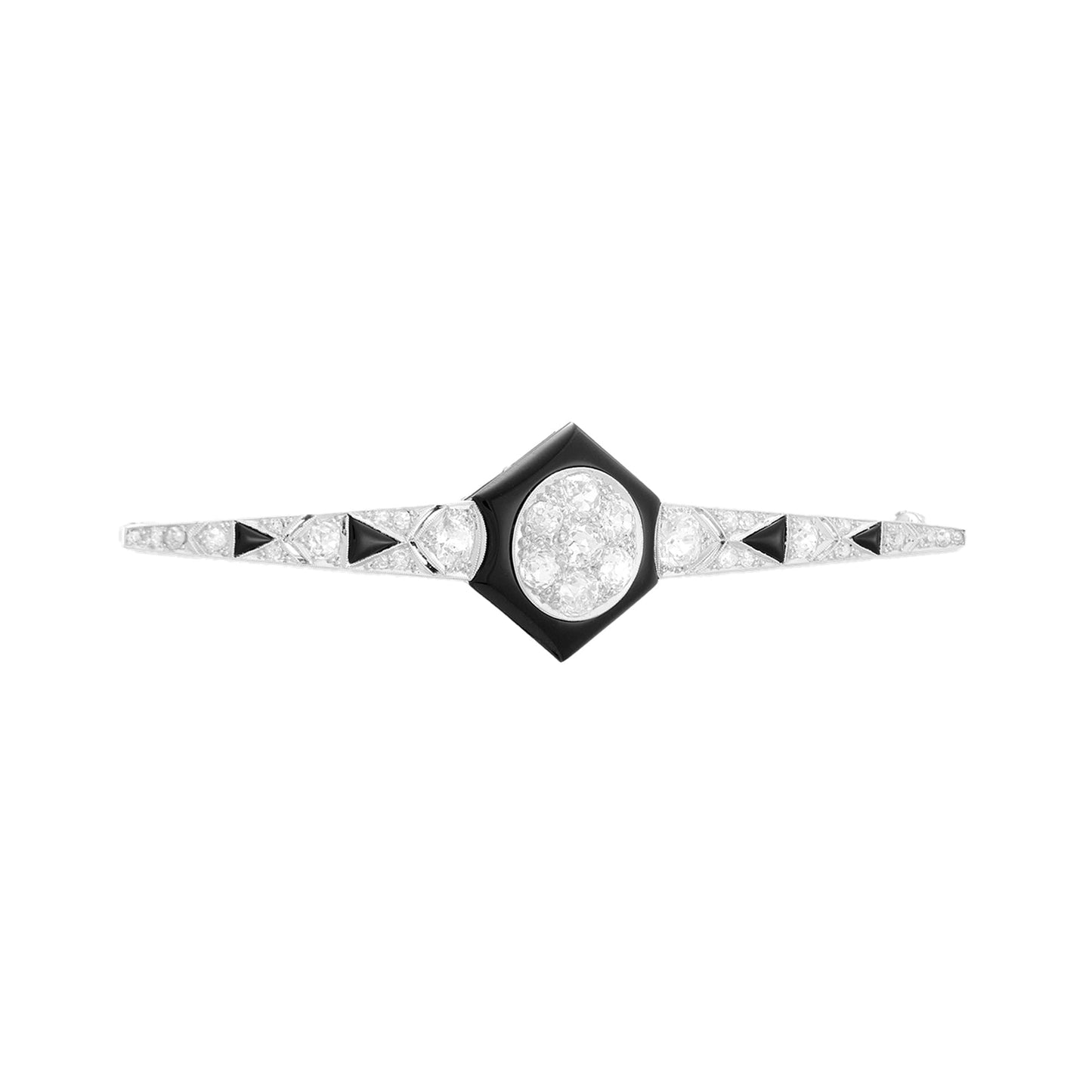 Vintage Onyx and Diamond Bar Brooch