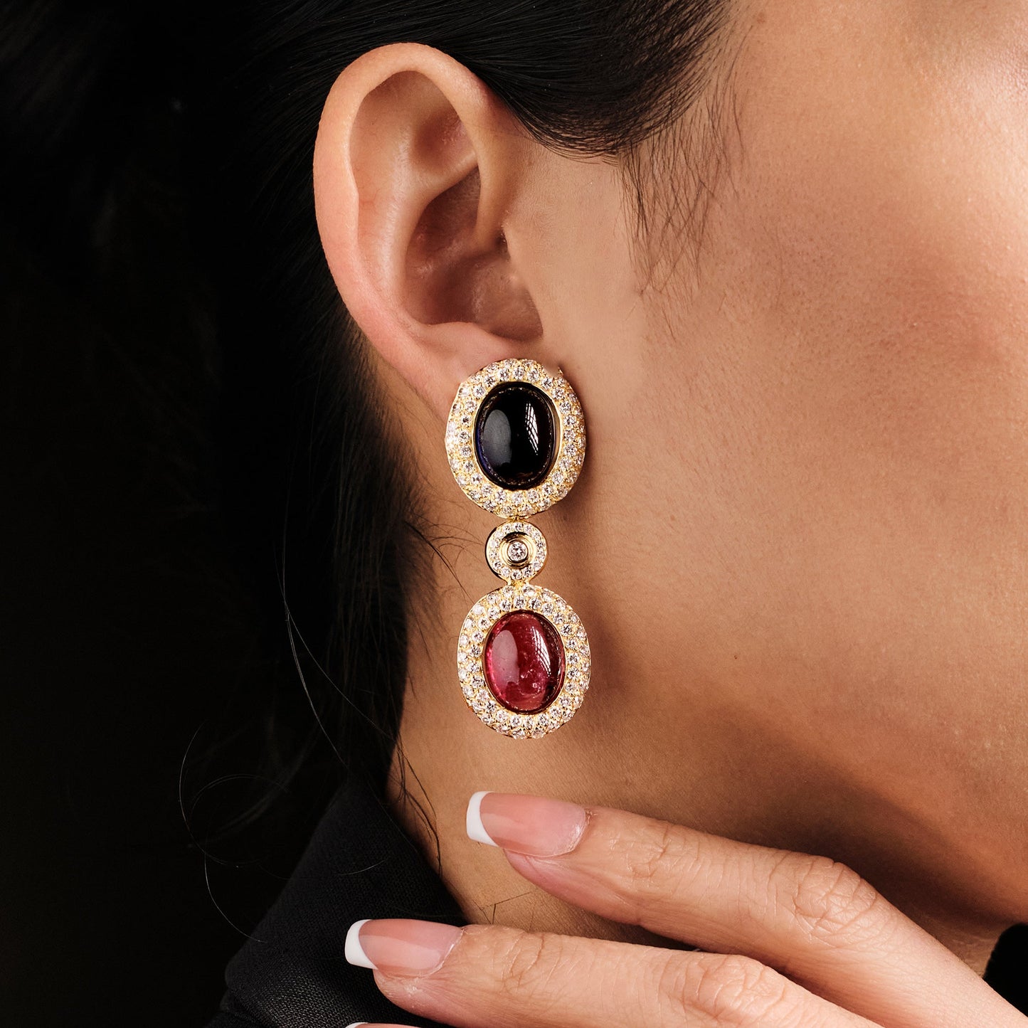 Poiray Rubellite and Sapphire Earrings